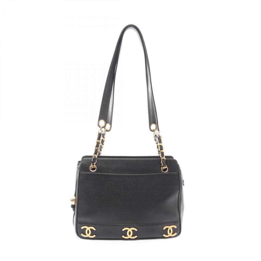 Chanel Triple Coco Mark Tote Bag Calfskin Cowhide Black